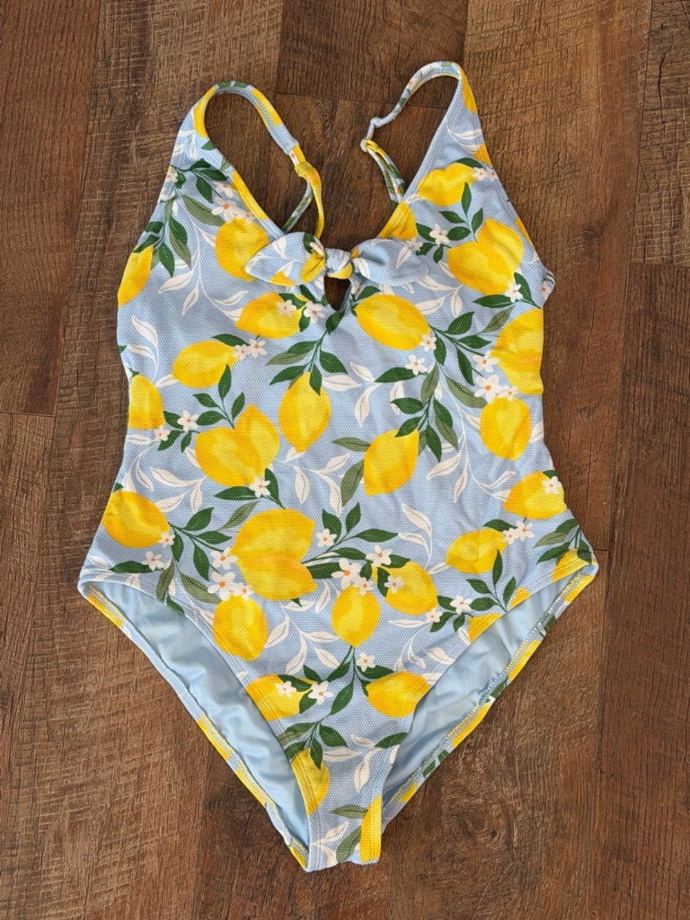 Time And Tru Tie Front Keyhole Blue Lemon High Leg One-Piece Swimsuit Women XL